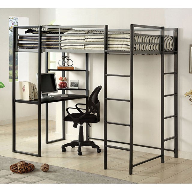 Sherman Silver/Gun Metal Twin Bed w/ Workstation