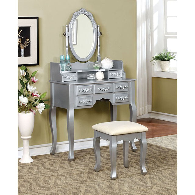 Harriet Silver Vanity w/ Stool